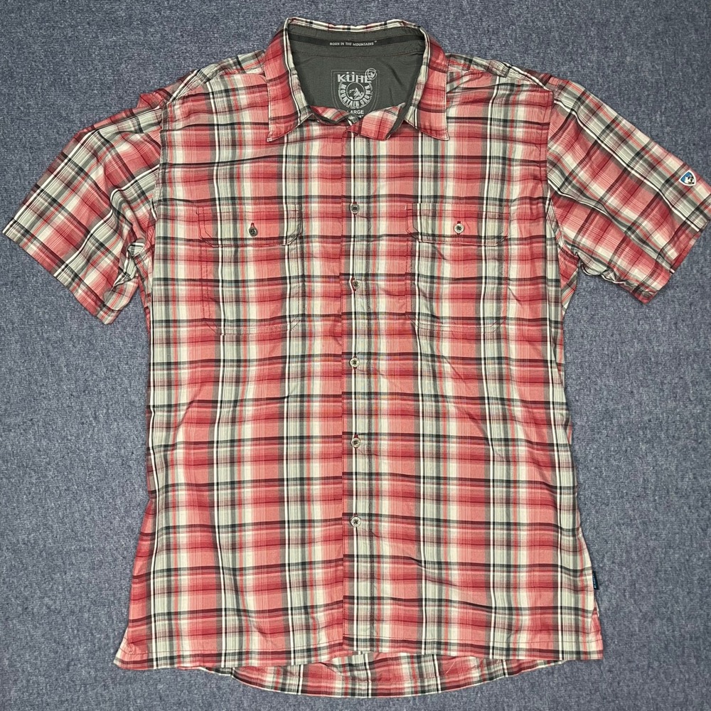Kuhl Eluxur Mens Large Red Plaid Short Sleeve Button Down Performance Shirt